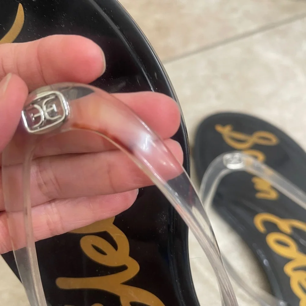 Sam Edelman Gekko Black Clear Jelly Thong Sandals Womens 10 Flat Summer Beach